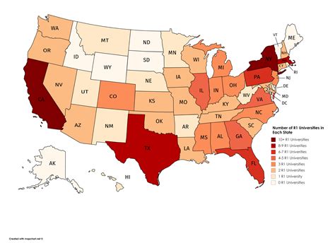 States by number of Research 1 Universities : r/MapPorn