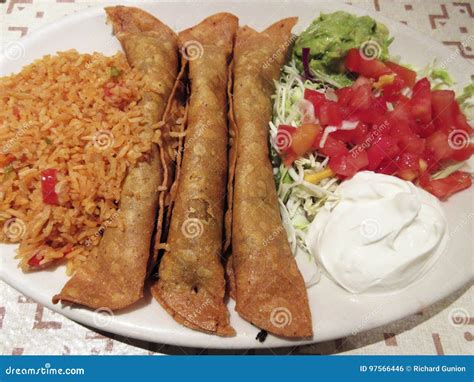 Beef Flautas Mexican Food stock photo. Image of seasoned - 97566446