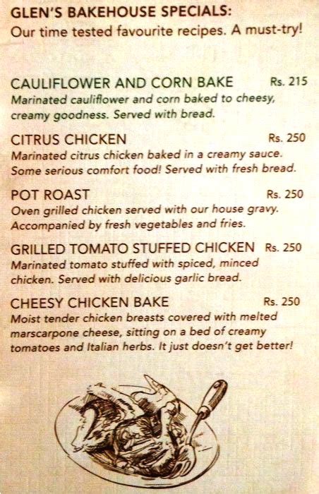 Menu of Glen's Bakehouse, Whitefield, Bangalore