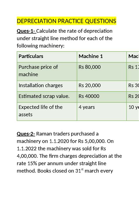 Practice Questions - nananannanannana - DEPRECIATION PRACTICE QUESTIONS ...