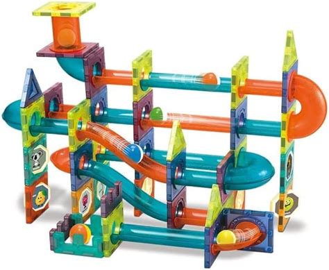 KIDHUT 96 Pcs Marble Run Race Track 3D Magnetic Tiles Magnetic Building ...