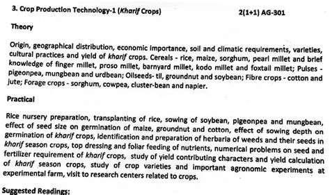 B.Sc. Agriculture (Hons.) 3th Semester Syllabus | According to ICAR 5th ...