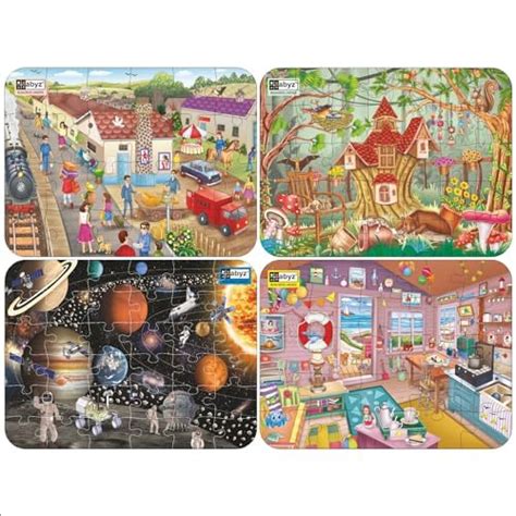Buy ABYZ Wooden Jigsaw Puzzles for Kids, Railway Station,The Beach ...