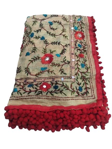 Red Kantha work hand work phulkari dupatta red Golden Dupatta Pack of 1 ...
