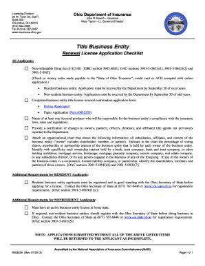 Fillable Online insurance ohio INS3039. Title Business Entity License ...