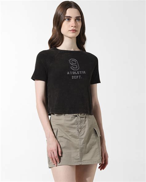 Black Cropped Washed T-shirt