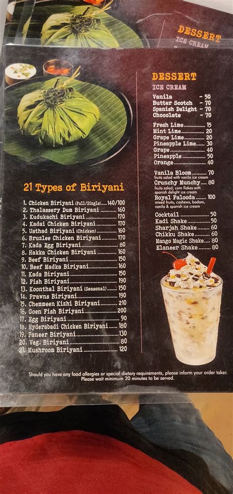 Menu at The Sharjah Palace, India