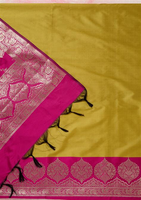 Buy Mehendi Zariwork (Gold) Banarasi Unstitched Salwar Suit - Koskii