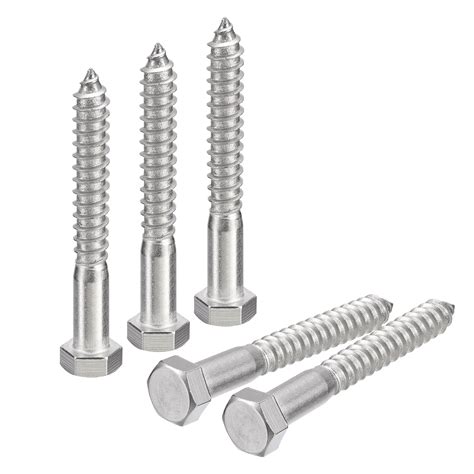 Uxcell Hex Head Lag Screws Bolts, 1/2" x 4" 304 Stainless Steel Partial ...