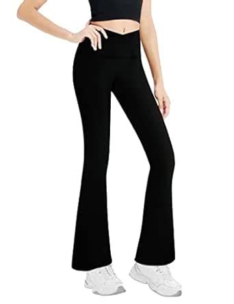 Buy Girls' Leggings Cross Flare Pants Black High Waist Soft Stretchy ...