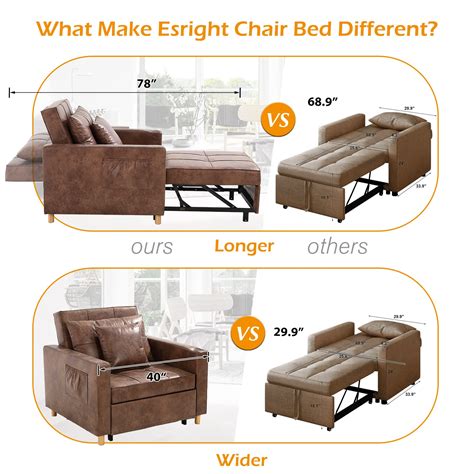 Esright Convertible Chair Bed 3-in-1, Sleeper Chair Bed, Multi ...
