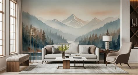 Tranquil Valley Wall Mural - Misty Mountain Lake Scene