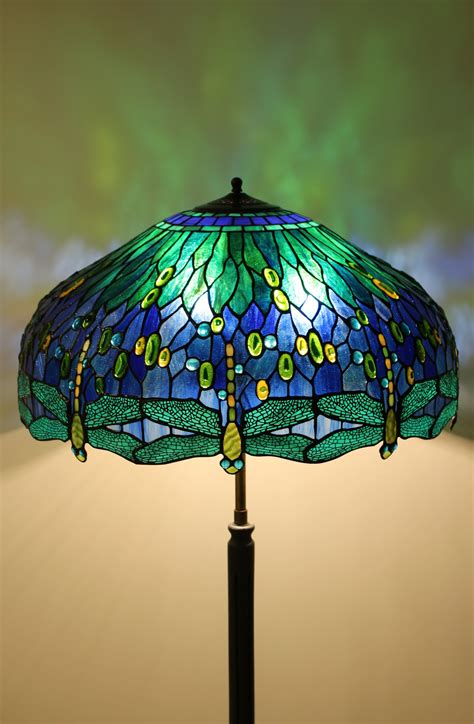 Tiffany Standing Lamp, Dragonfly, Stained Glass Lamp, Blue and Green ...