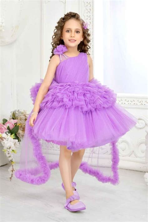 Purple Tailback Frock With Floral Embellished For Girls – Lagorii Kids