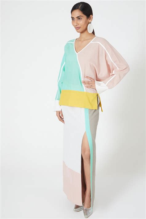 Multi-Colored Color Blocked Skirt Set