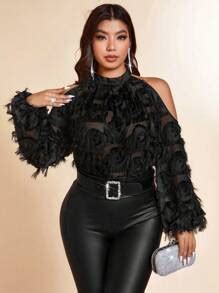 Allurite Plus Size Women Elegant Off Shoulder Long Sleeve Fuzzy Sweater ...