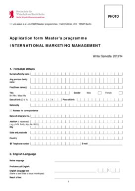 Fillable Online Application form Master's programme INTERNATIONAL ...