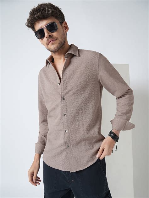 Chestnut Brown Diamond Textured Shirt – Vastrado