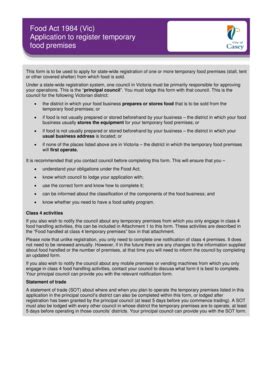 Fillable Online casey vic gov Food Act 1984 (Vic) Application to ...