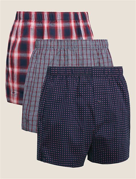 Buy 3pk Pure Cotton Checked Woven Boxers at Marks & Spencer