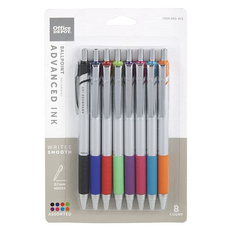 Office Depot Advanced Ink Retractable Ballpoint Pens, Needle Point, 0.7 ...