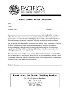 Fillable Online pacifica Authorization to Release Information Form ...