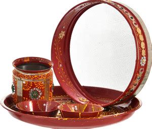 smile4ever Stainless Steel Karwa Chauth 6 Pieces Decorative Pooja Thali ...