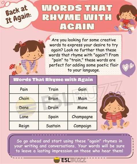 Words that Rhyme with Again to Get Creative at Rhyming - ESLBUZZ