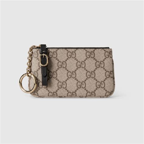 GG Emblem key case in beige and dark brown fabric | GUCCI® Canada