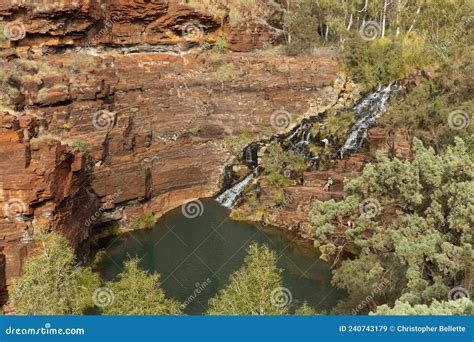 A High Angle Wide View of Fortescue Falls at Karijini National Park in ...