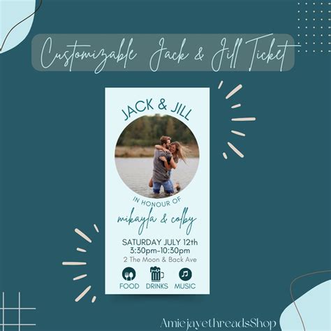 Jack & Jill Ticket, Bridal Shower Invite, Engagement Party Invitation, Gathering, Digital ...
