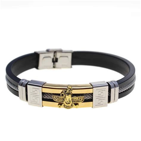 Buy Asoodehdelan Silver Gold Farvahar Faravahar Bracelet Persian ...