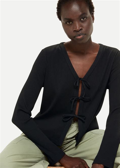 Black Tie Front Ribbed Cardigan | WHISTLES
