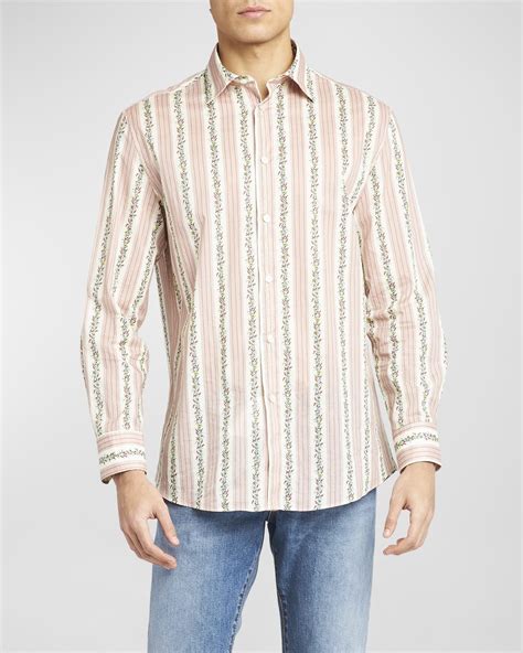 Kiton Men's Multi-Stripe Cotton Dress Shirt | Neiman Marcus