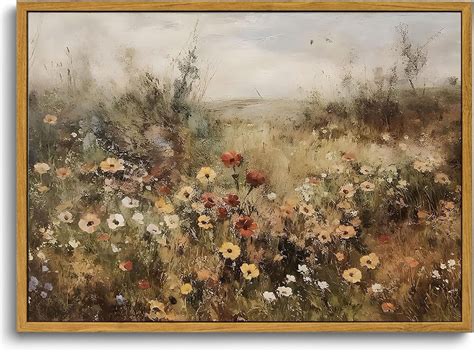 AVOI Vintage Wildflowers Landscape Wall Art Framed Floral Natural ...