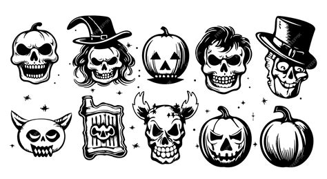 Halloween-Symbole setzen handgezeichnete Skizzen im Comic-Stil. Vektor ...