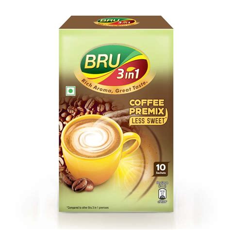 BRU 3 in 1 Less Sweet Premix Instant Coffee with Milk Powder, Coffee ...