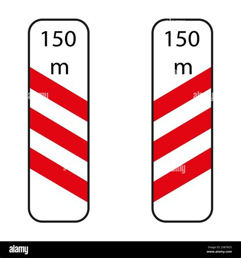 Railway markers with red and white stripes indicating 150 meters ...