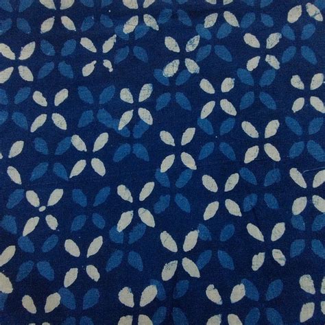 Pure Cotton Dark Indigo With four Petal Flower Hand Block Print Fabric ...