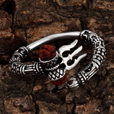 Brass Trishul Rudraksha Silver Plated Ring – Mantraa