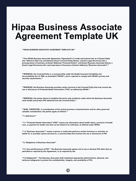 Hipaa Business Associate Agreement Template UK
