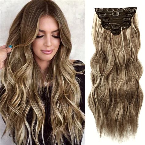 NAYOO Clip in Hair Extensions for Women 20 Inch Long Wavy Curly Medium ...
