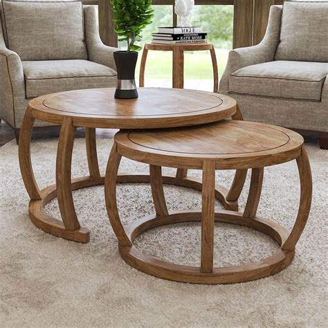 Dubbo rustic teak wood set of 2 round nesting coffee table – Artofit