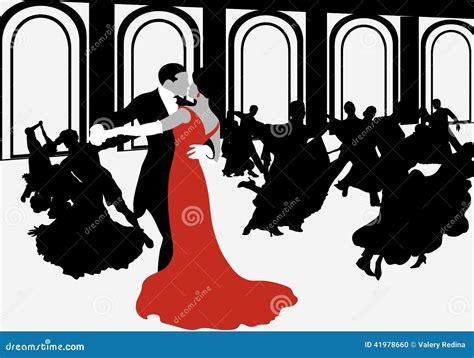 Silhouettes of Couples Dancing the Waltz. Stock Vector - Illustration of entertainment, dress ...
