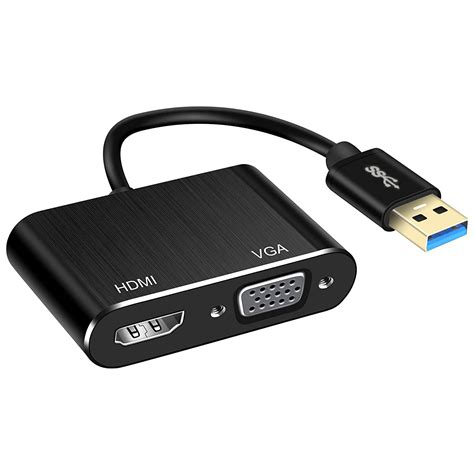 SKPM USB3.0 to HDMI VGA Adapter, 1 in 2 USB3.0 to 1080P HDMI VGA ...