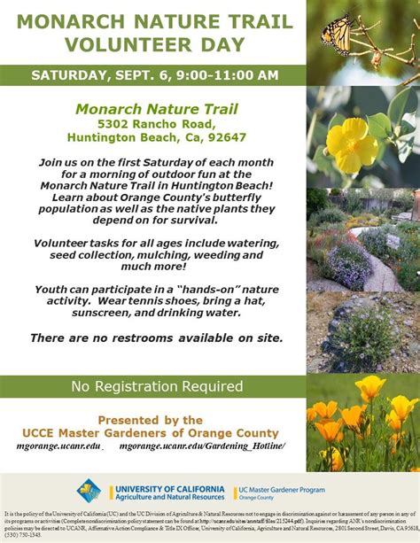 Monarch Nature Trail Volunteer Day **DATE EDIT**, 5302 Rancho Road ...