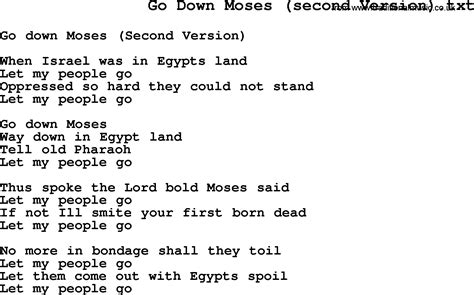 Negro Spiritual/Slave Song Lyrics for Go Down Moses(2)