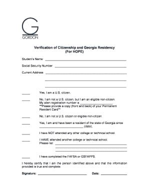 Fillable Online Verification of Citizenship and Georgia Residency Fax ...