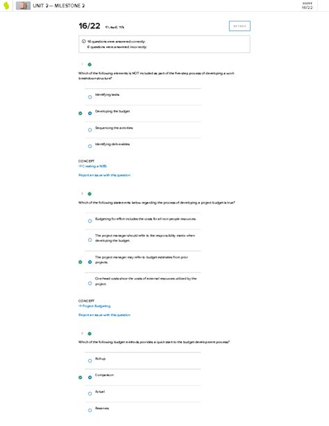 Milestone 2-16 out of 22 correct - 1 CONCEPT → Creating a WBS 2 CONCEPT ...