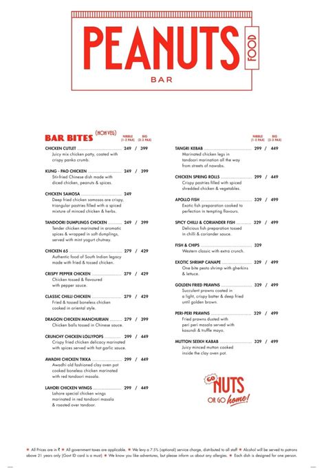Menu at Peanuts Bar, Hyderabad